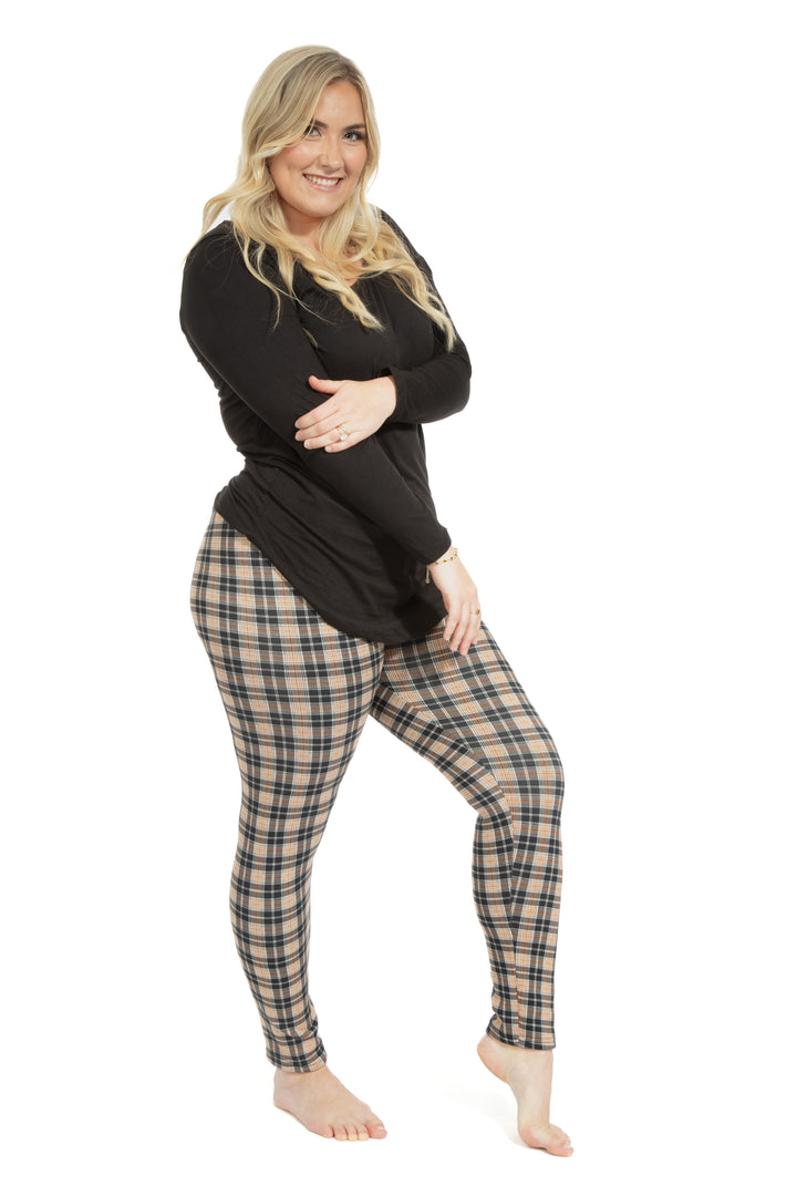 Black & Brown Plaid - Cozy Lined Leggings
