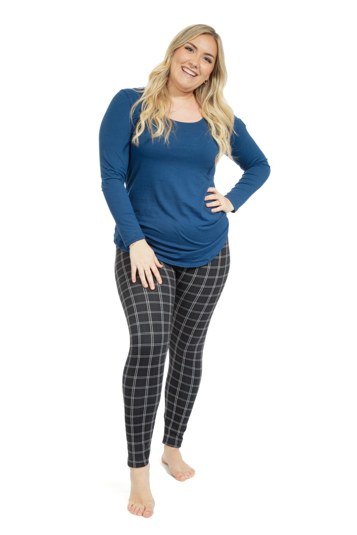 Navy Squares - Cozy Lined Leggings