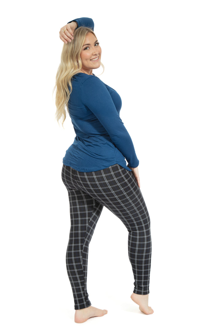 Navy Squares - Cozy Lined Leggings