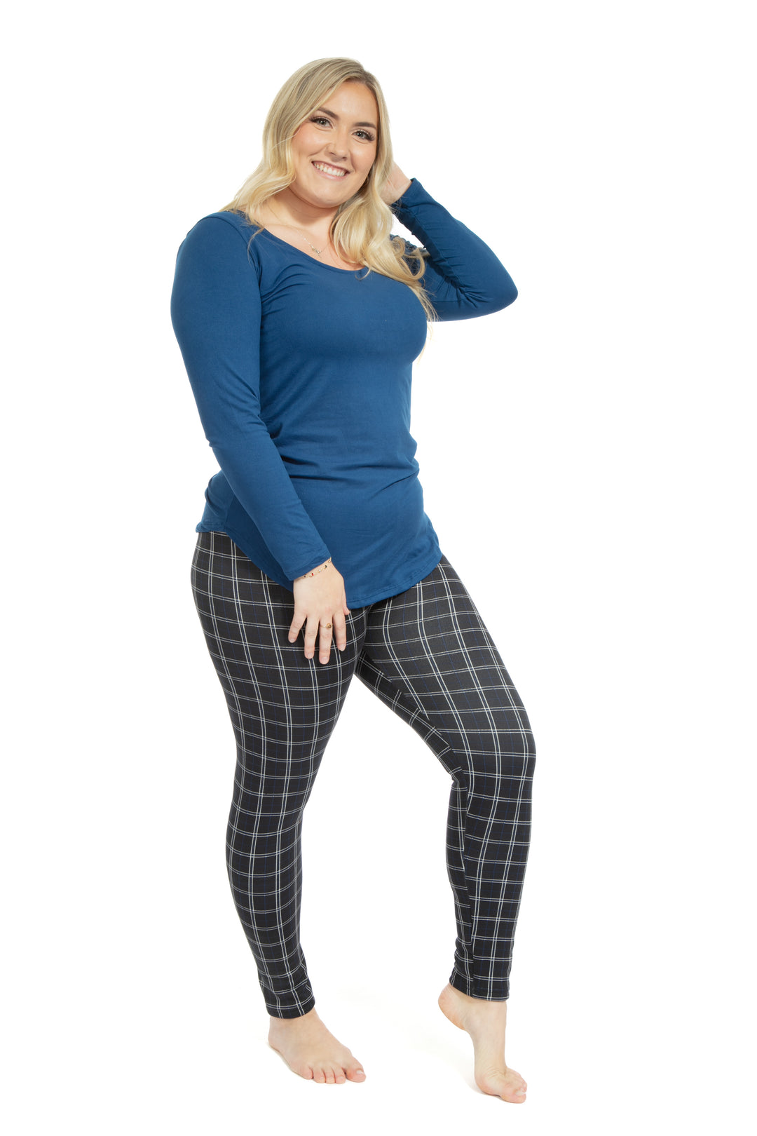 Navy Squares - Cozy Lined Leggings
