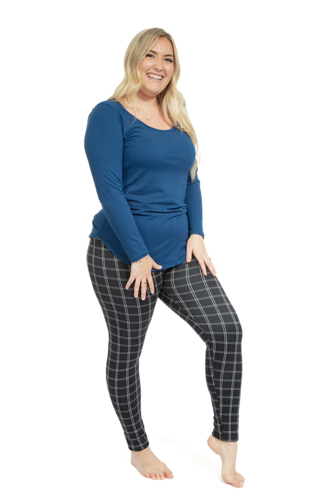 Navy Squares - Cozy Lined Leggings