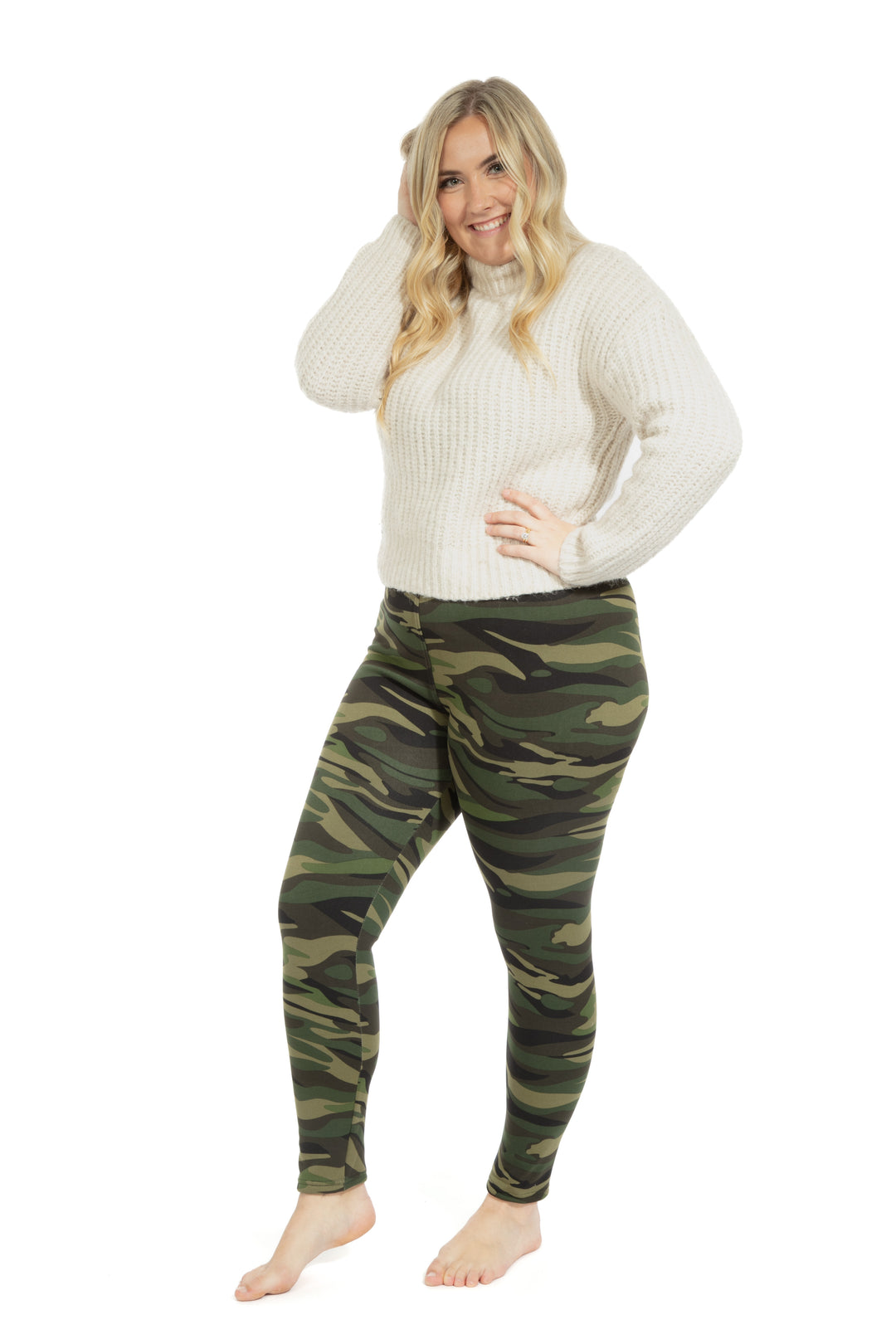 Green Camouflage - Cozy Lined Leggings