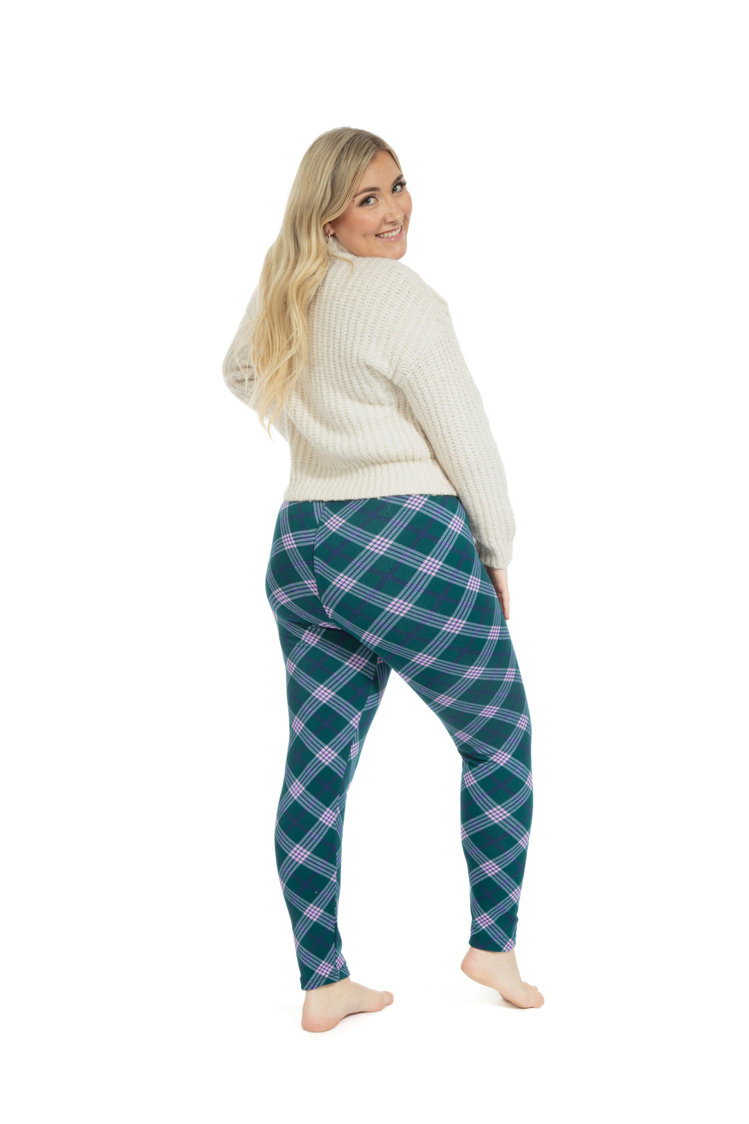 Pink & Green Squares - Cozy Lined Leggings