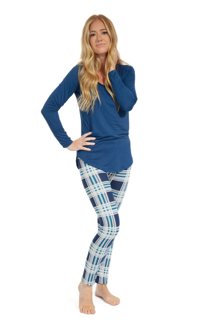 Plaid bleu et rose - Leggings doublés confortables