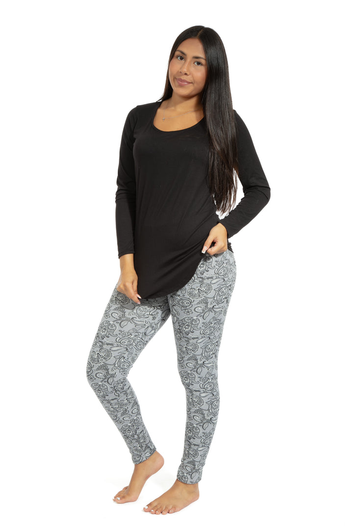 Gris Paisley - Leggings doublés confortables