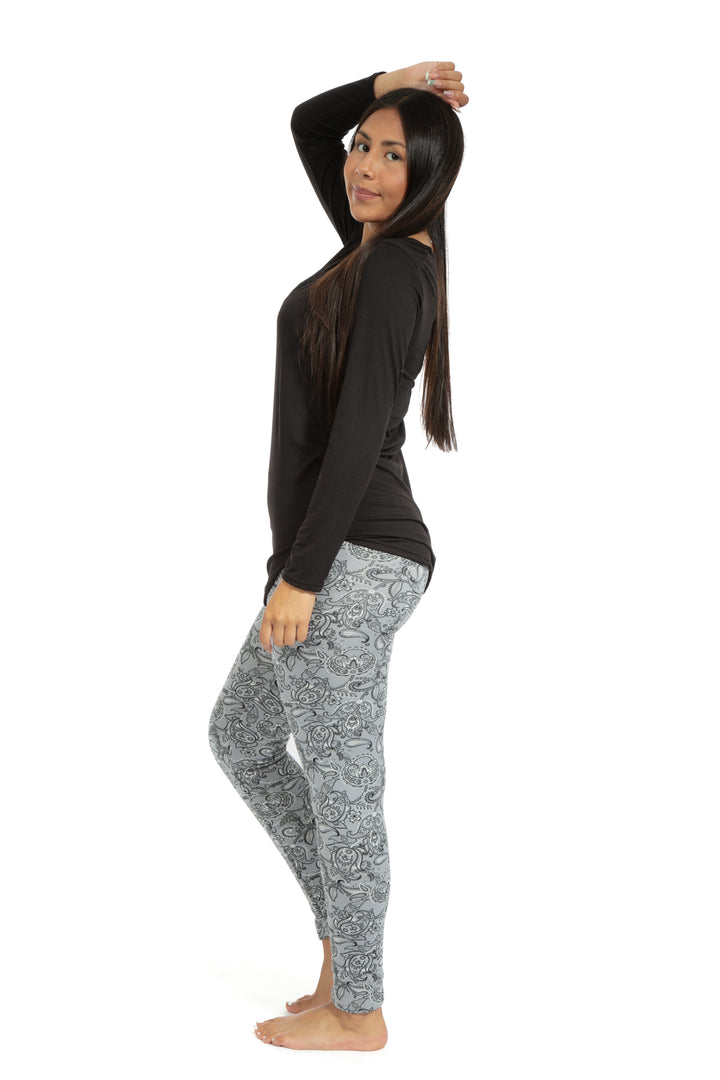 Gris Paisley - Leggings doublés confortables
