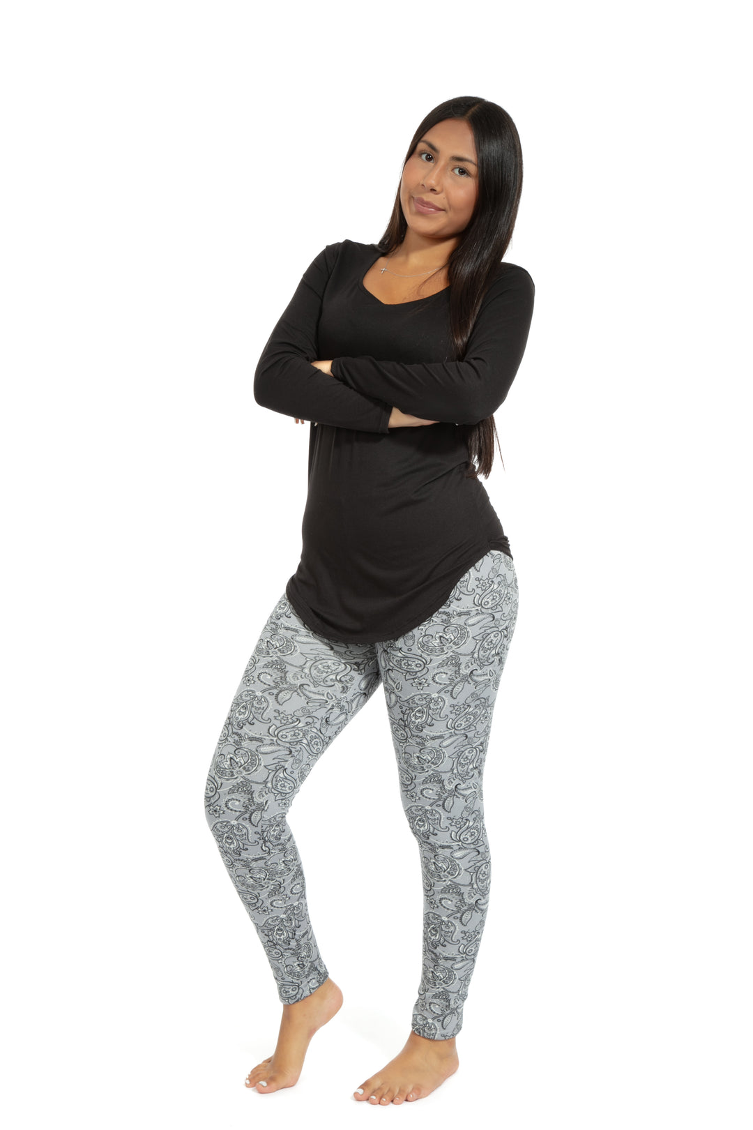 Gris Paisley - Leggings doublés confortables