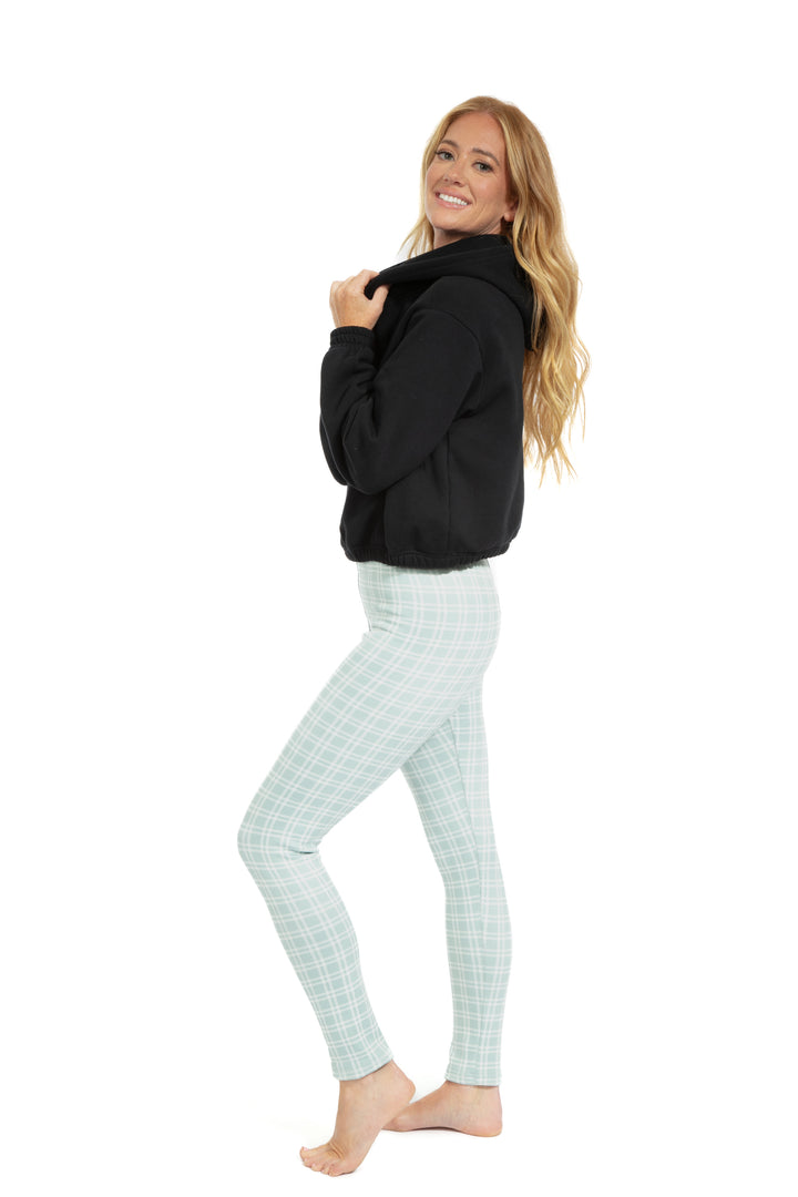 Aqua Plaid - Leggings doublés confortables