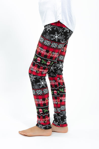 Girl's Warm Thick Fleece Lined Leggings Kids Uniqe Christmas Patterns Pants  FS69