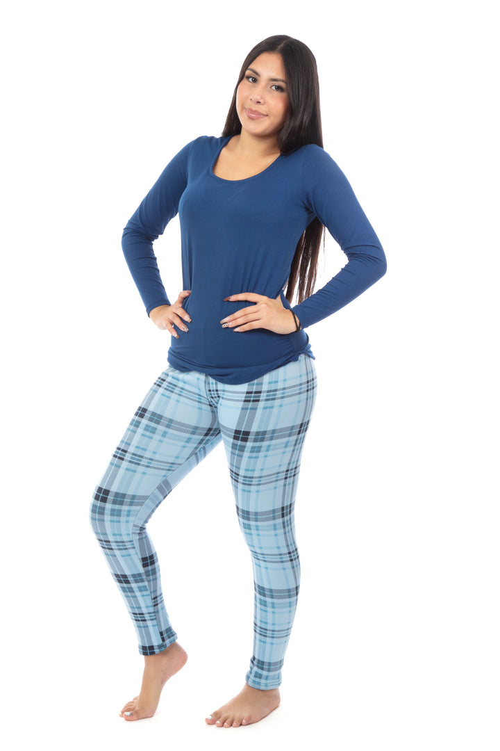Blue Squares - Cozy Lined Leggings