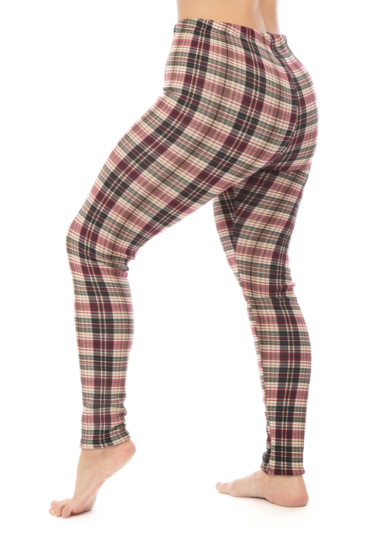 Burgundy Plaid - Cozy Lined Leggings