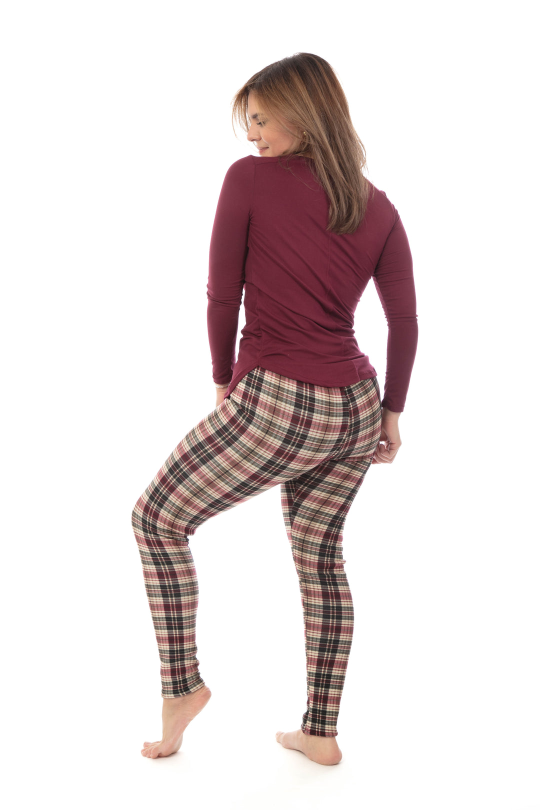 Burgundy Plaid - Cozy Lined Leggings