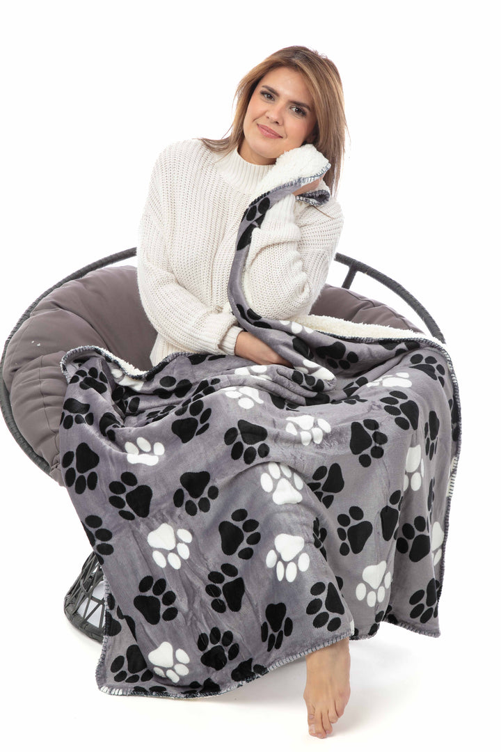 Grey Little Paws - Sherpa Blanket
