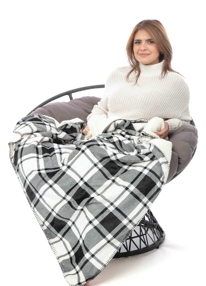 B&W Plaid - Sherpa Blanket