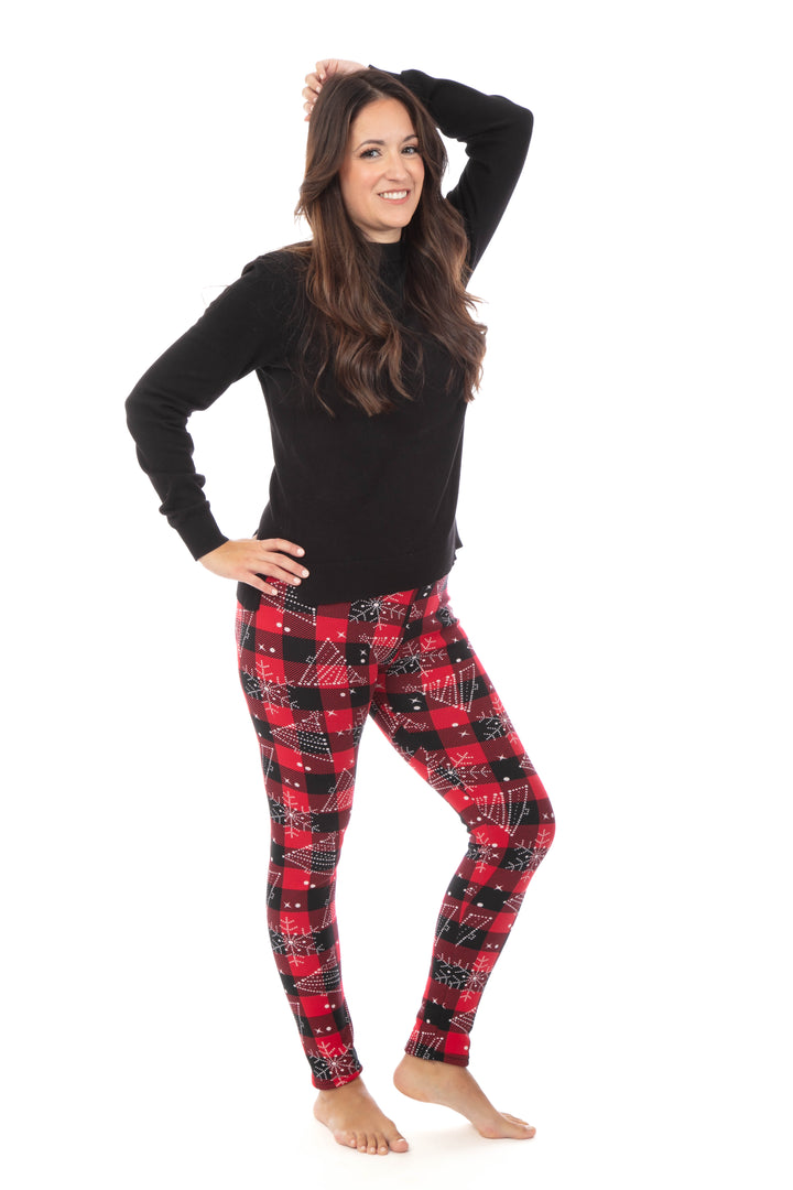 Xmas Tree Plaid - Cozy Lined Leggings