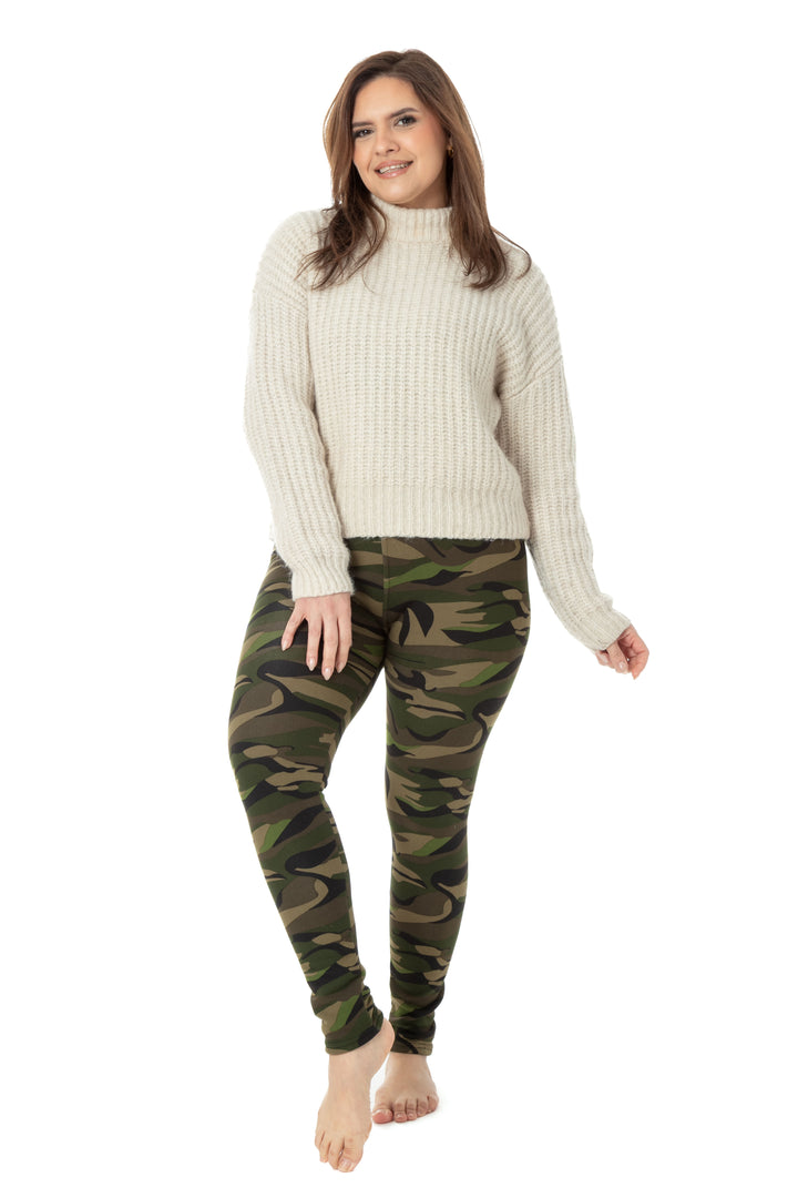 Green Camouflage - Cozy Lined Leggings