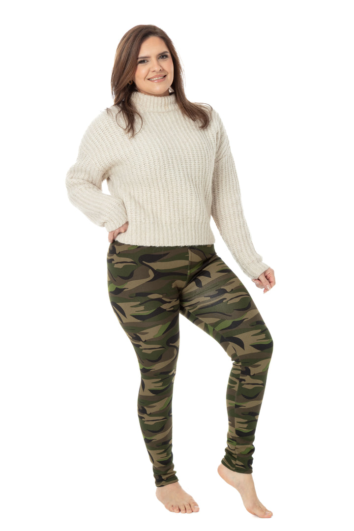 Green Camouflage - Cozy Lined Leggings