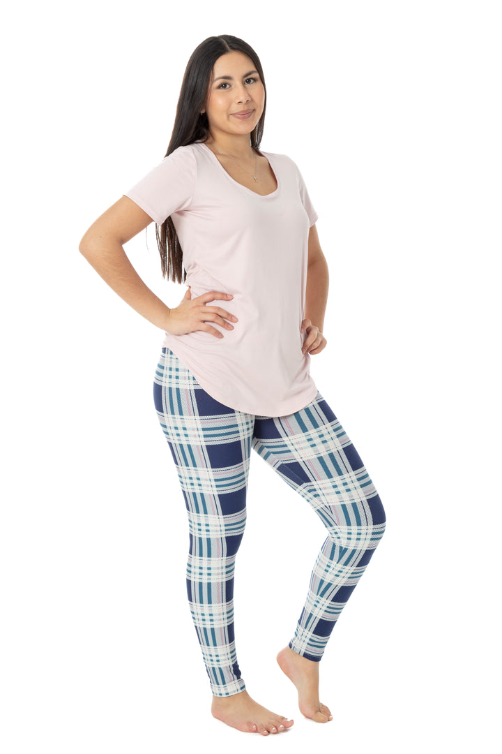Plaid bleu et rose - Leggings toutes saisons
