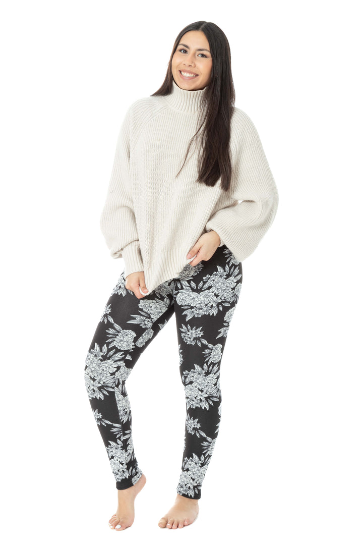 Black Floral - Cozy Lined Leggings