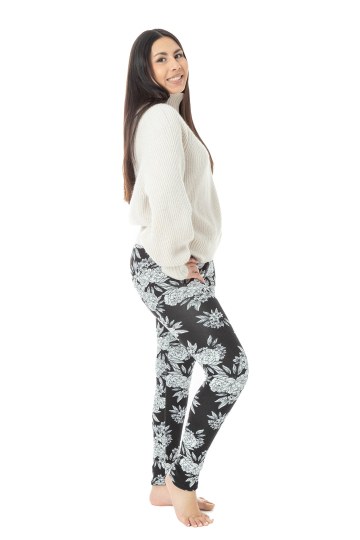 Black Floral - Cozy Lined Leggings