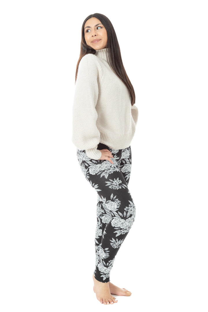 Black Floral - Cozy Lined Leggings