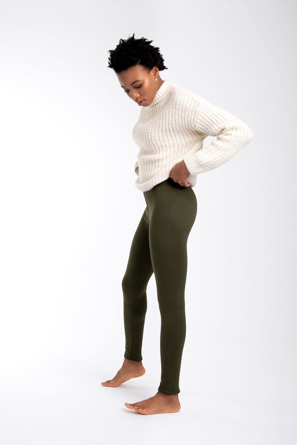 Women's High Waisted Cotton Seamless Fleece Lined Leggings - A New Day™  Heather Green S/M