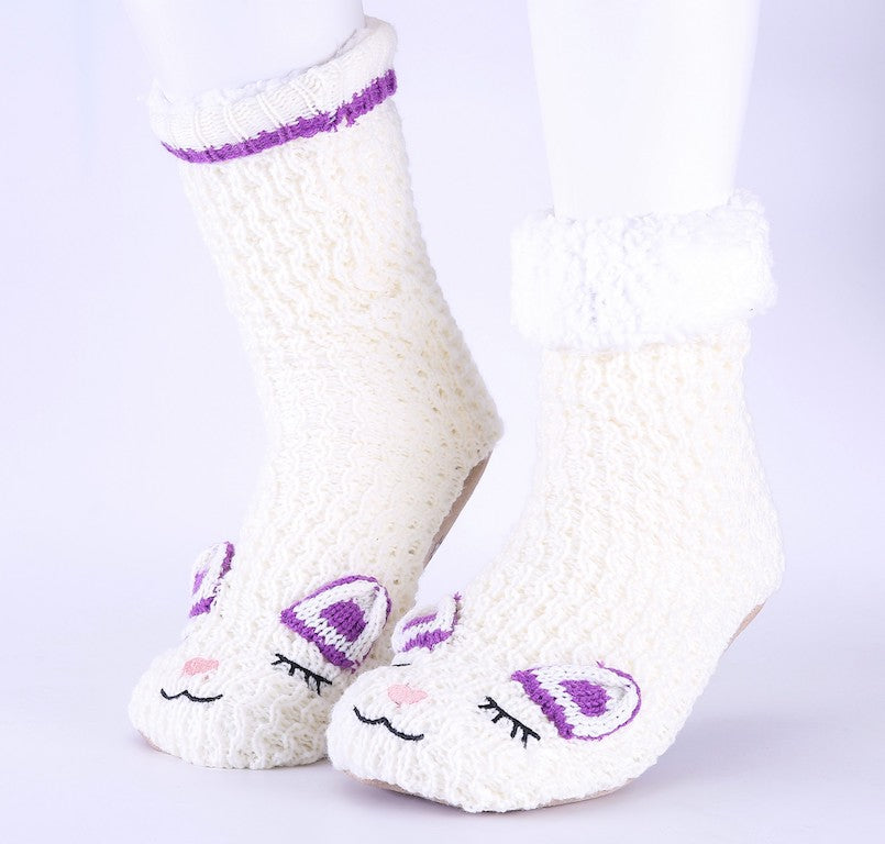 White & Purple - Cozy Slipper Socks