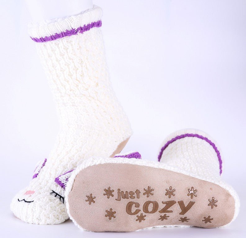 White & Purple - Cozy Slipper Socks